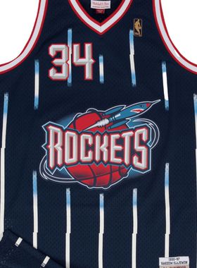 正品MN复古  96-97赛季  火箭队 奥拉朱旺蓝色 NBA SW球迷版球衣