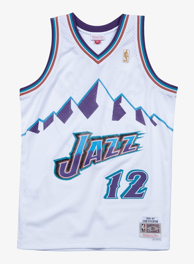 正品MN复古 爵士队斯托克顿12号白色1996-97 NBA SW球迷版球衣