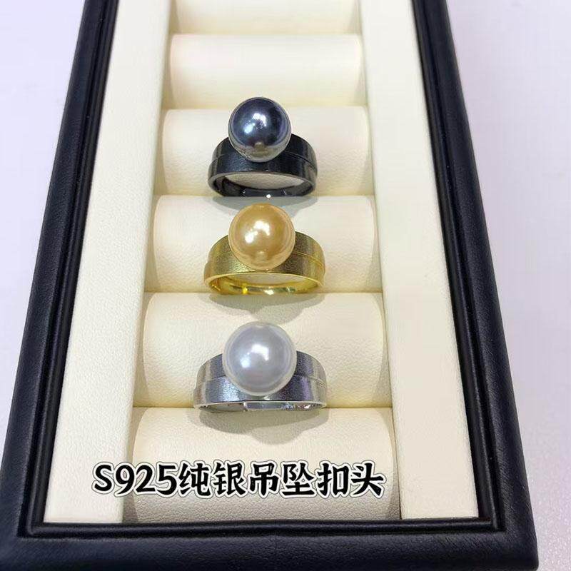 DIY配件新款精工s925纯银中性拉丝质感珍珠戒指极简厚银指环空托