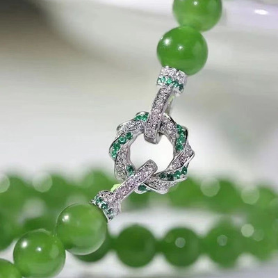 祖母绿珍珠项链满钻镀金镶嵌扣头