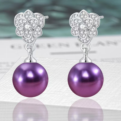 14MM贵妃金贝珠耳环女锆石炫绿粉土豪金仿白珍珠耳环