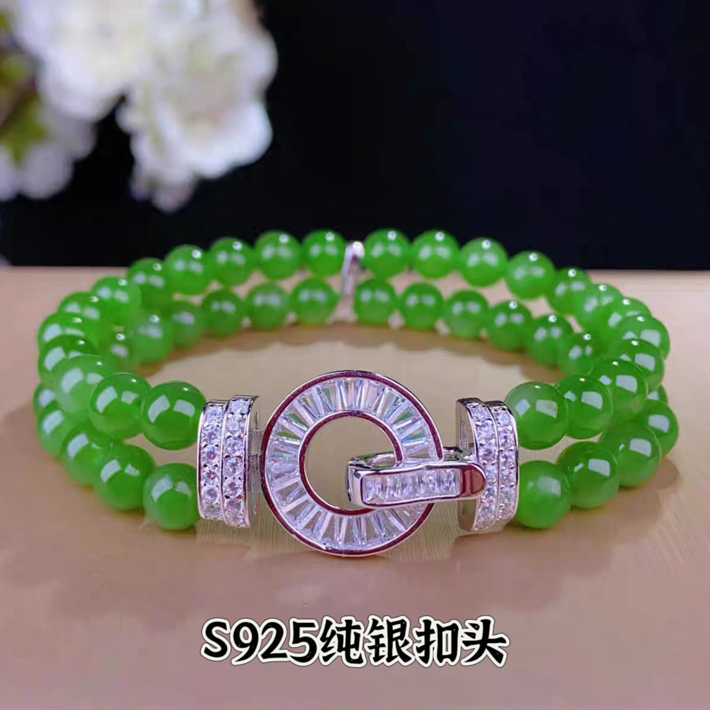 S925纯银微镶锆石珍珠项链扣头