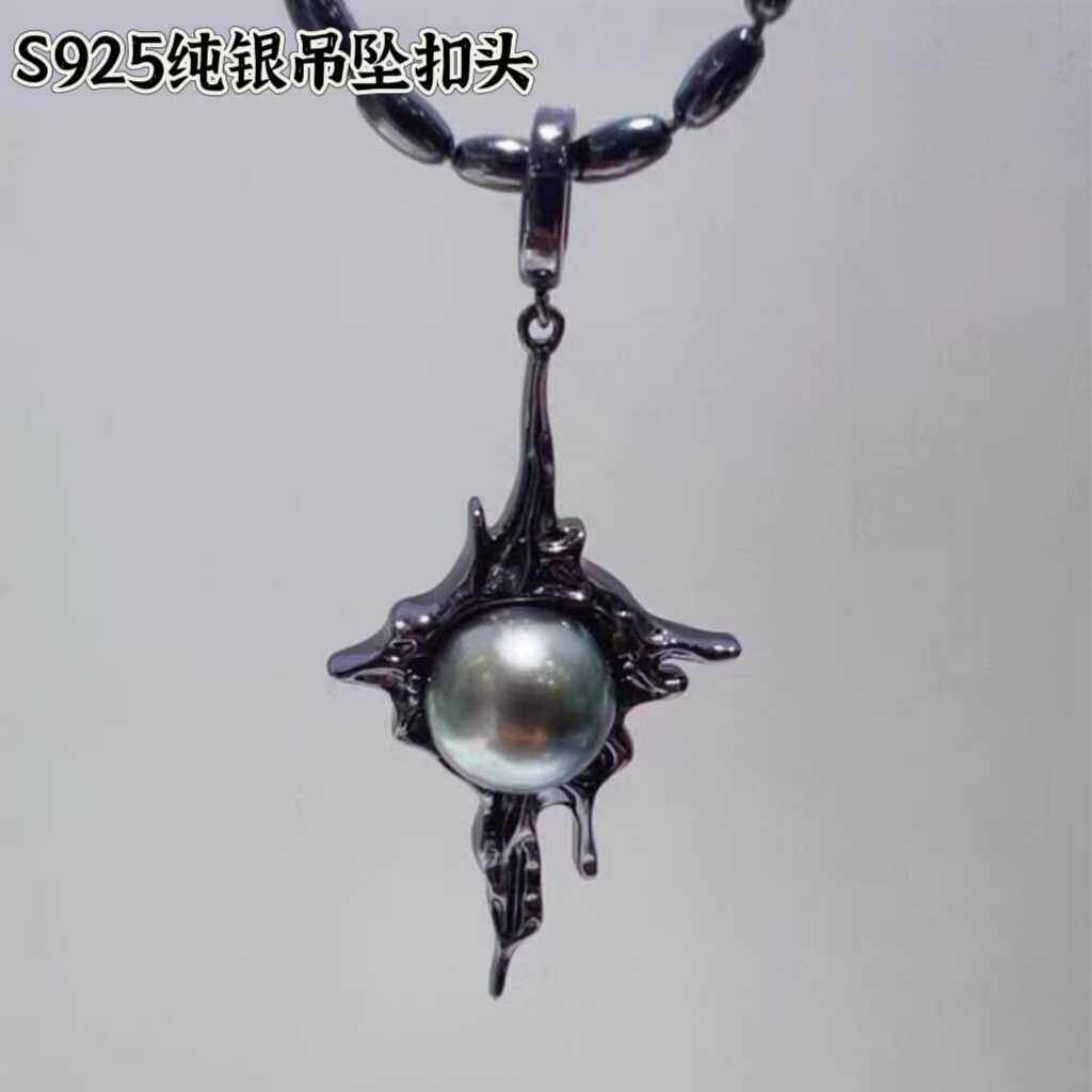DIY珍珠配件太阳之子熔岩不规则吊坠万能扣S925纯银项链扣头饰品