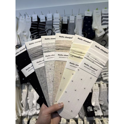 诸暨袜业春夏女袜超骏7726波点堆堆袜女棉甜美中筒袜小圆点袜子