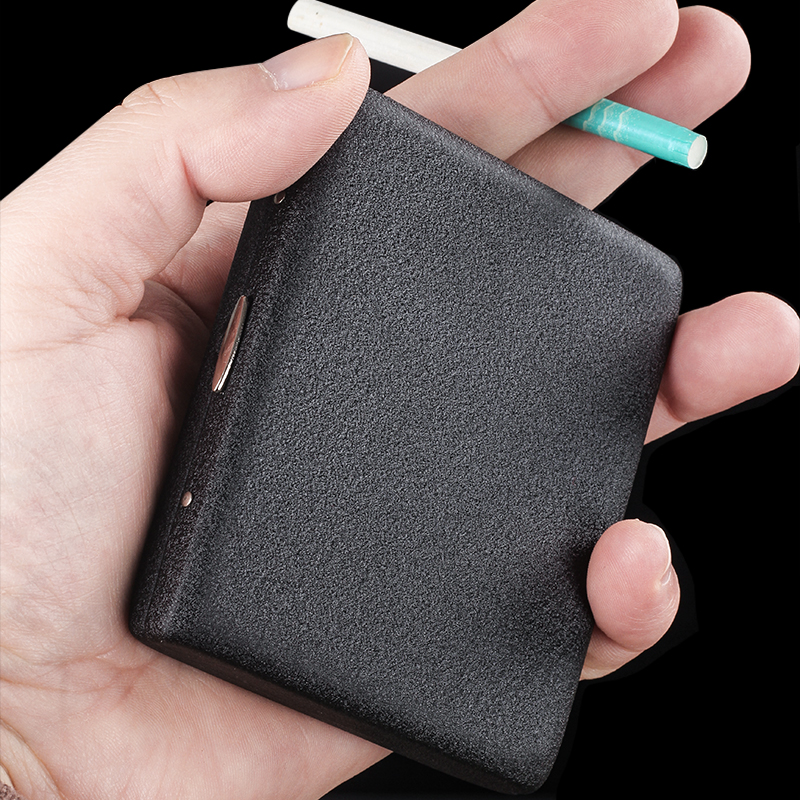 高档双面黑磨砂烟盒男士超薄粗中支烟盒金属翻盖便携防压烟盒个性