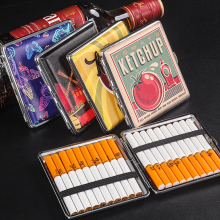 烟盒男便携20支粗烟装 高档创意图案香烟盒子金属皮革防压吸磁烟盒