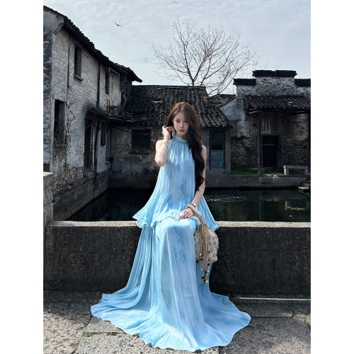 CHUCHUELARA夏季无袖背心上衣女a字高腰长款半身裙时尚两件套装