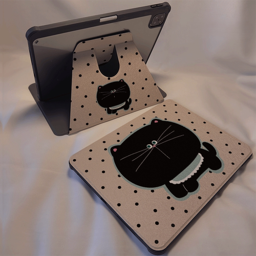 波点黑猫亚克力旋转平板保护套