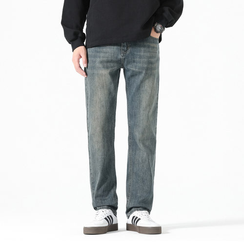 韩版男士水洗复古牛仔裤2025秋季新款修身锥形保暖加绒直筒长裤