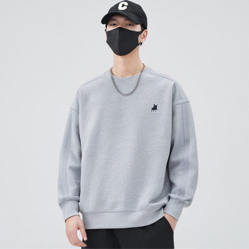 春季新款卫衣男插肩袖织带设计感百搭简约圆领长袖打底衫套头上衣