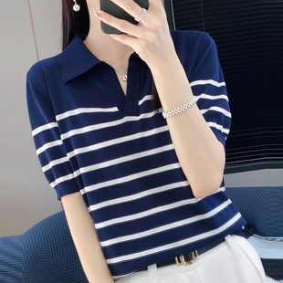 夏季 高端桑蚕丝天丝针织短袖 女Polo领宽松百搭半袖 上衣体恤衫