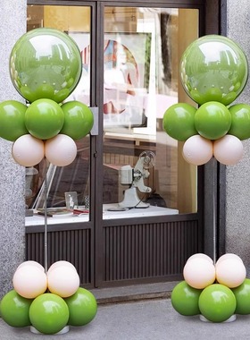 宝宝生日宴复古橄榄绿色气球饰场景布置路引气球立柱生日派对布置