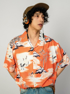 夏男女 阿美咔叽日系短袖 出差夏威夷23ss原创暮色山林复古短袖 衬衫