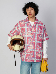 老鹰复古短袖 街头花衬衫 衬衫 夏季 印花衬衫 出差夏威夷23ss原创美式