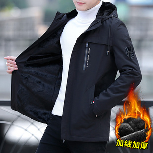 潮流帅气百搭休闲夹克加绒加厚保暖外套防风冲锋衣 韩版 秋冬款 男装