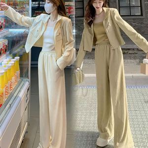 春秋新款洋气显瘦时尚阔腿裤两件套休闲运动气质小香风套装女炸街