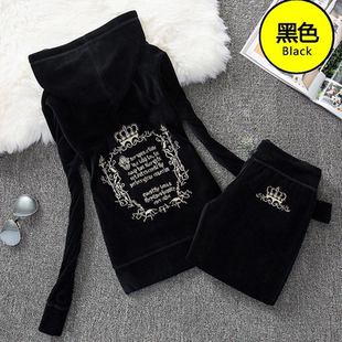 修身气质百搭春秋金丝绒天鹅绒运动服套装时尚女士休闲跑步两件套