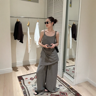 欧洲站2026春夏新款欧货慵懒风吊带背心+屁帘阔腿裤两件套套装女