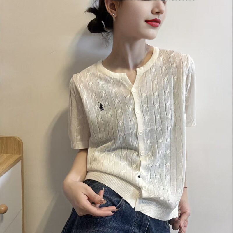 欧洲站2026夏季新欧货时尚刺绣标麻花纹休闲减龄短袖亚麻针织开衫