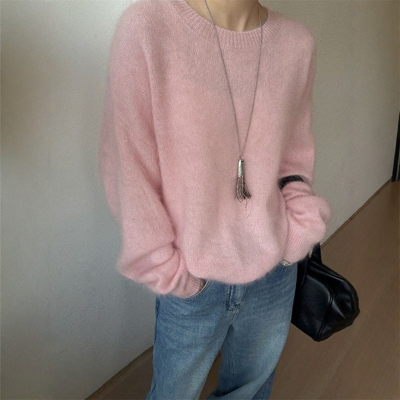 欧洲站2025冬季欧货糖果色宽松拉绒加厚长毛软糯羊毛针织衫毛衣女