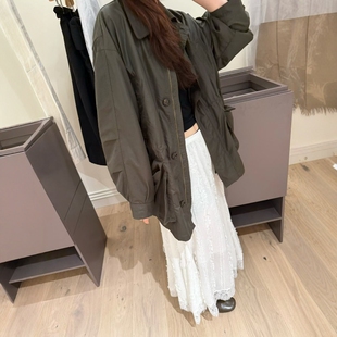 欧洲站2026早春新款欧货气质老钱风大板翻领工装中长款风衣外套女