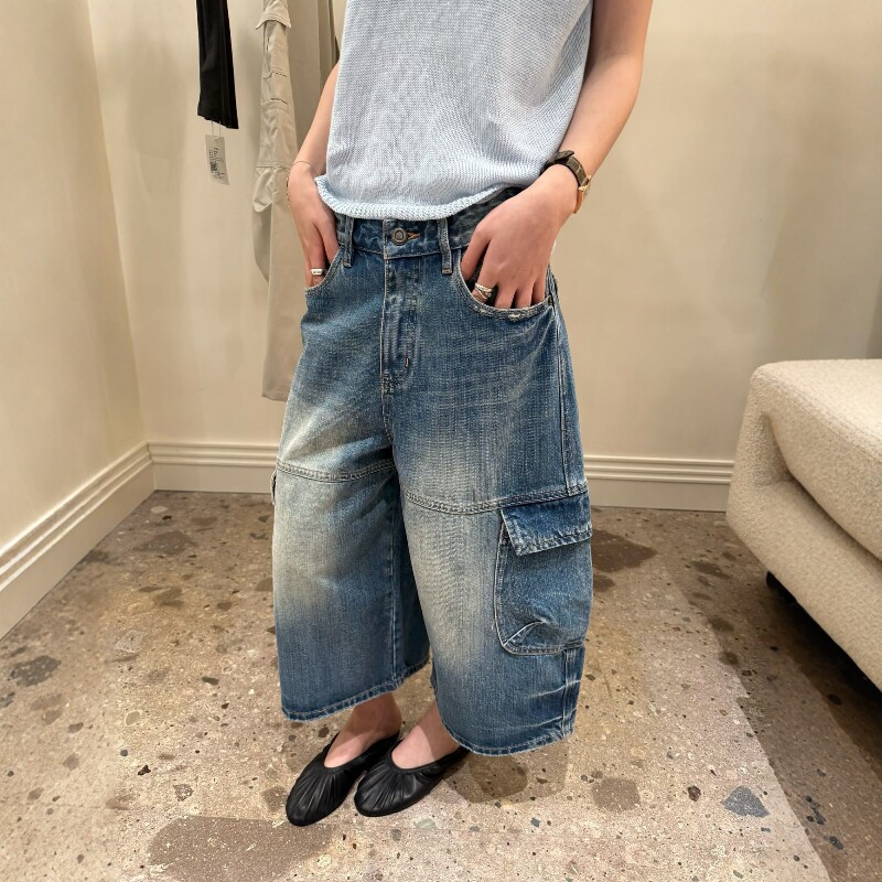 欧洲站2026春季新款欧货设计感大口袋宽松牛仔阔腿裤八分裤潮女