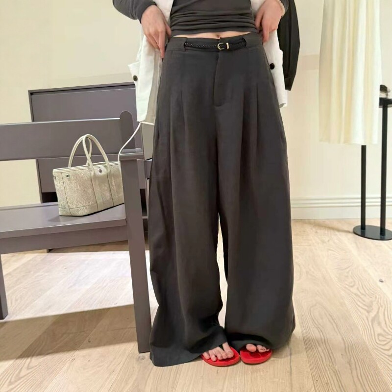 欧洲站2026春季新款欧货慵懒风显瘦亚麻宽松休闲阔腿裤拖地长裤女