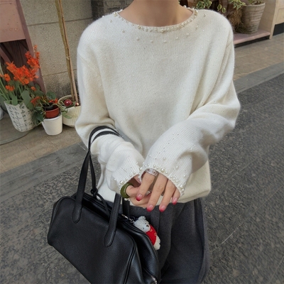 欧洲站2025秋冬欧货重工领口钉珠宽松套头洋气软糯羊毛针织衫毛衣