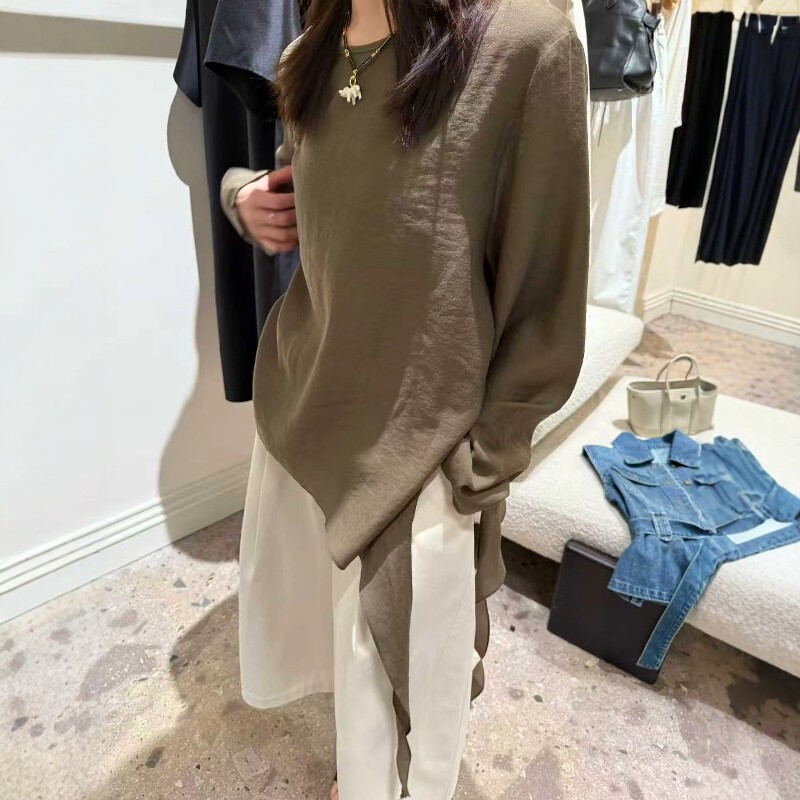 欧洲站2026春季新款欧货设计感侧开叉绑带宽松百搭套头小衫上衣女