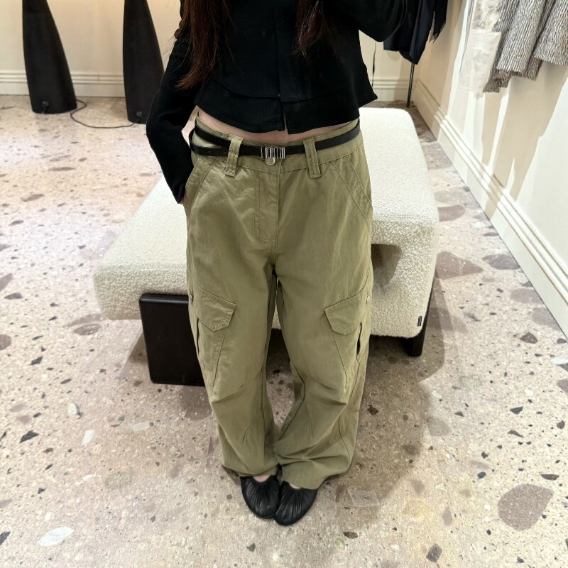 欧洲站2026春季新款欧货简约纯色高腰显瘦双口袋工装裤阔腿裤长裤