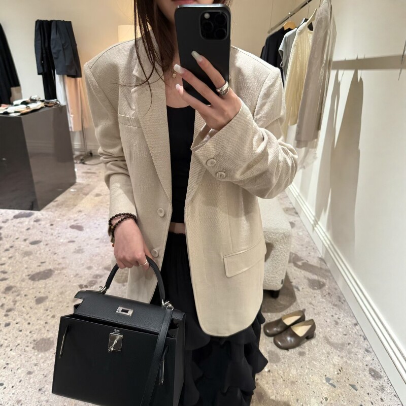 欧洲站2026春季新款欧货简约纯色设计感宽松西装短外套气质上衣女
