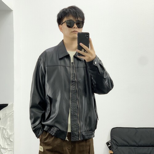 复古春秋季新款皮衣外套男PU皮夹克飞行员美式休闲宽松黑色机车服