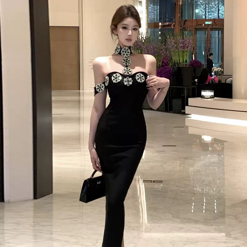 抹胸连衣裙女秋冬新款生日礼服生日宴会气质名媛包臀裙