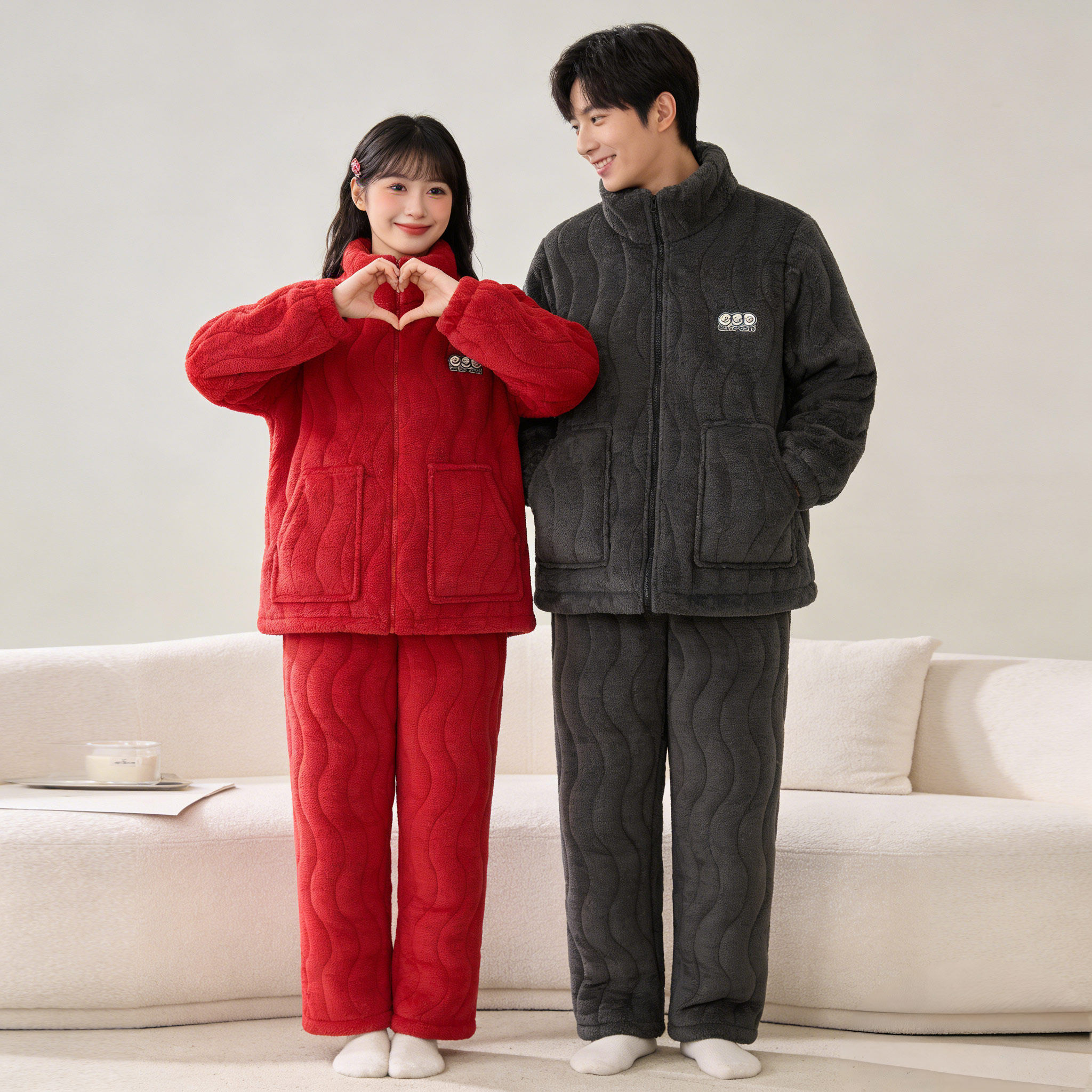 加绒加厚三层夹棉冬季情侣睡衣家居服男女同款可外穿大码保暖套装,女士内衣/男士内衣/家居服,睡衣/家居服套装,淘宝优惠券,粉丝福利购,淘宝优惠卷