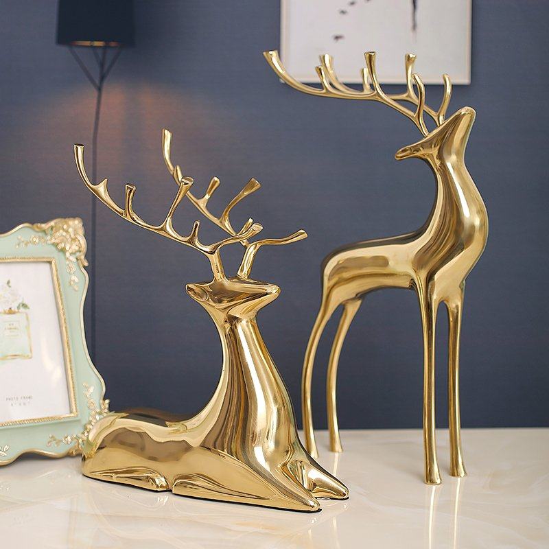 纯铜梅花鹿纯铜摆件黄铜饰品轻奢摆件家居饰品电视柜摆件酒柜