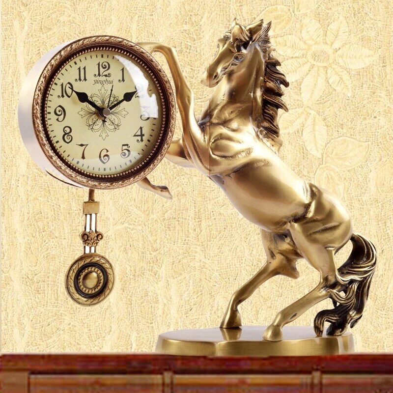 纯铜马仿古钟表欧式纯铜座钟客厅创意台钟时钟静音时尚装饰桌摆件