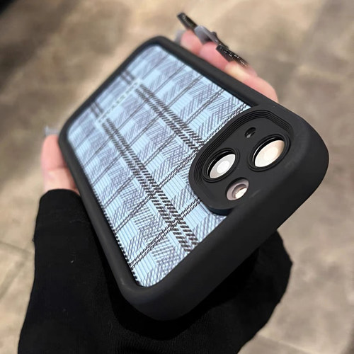 ins秋冬简约防摔全包蓝色格纹