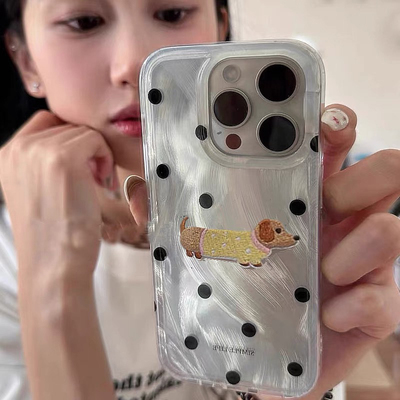 波点腊肠狗适用VIVO X100手机壳X70/S16/X60/X80全包Y53s/Y78/Y200防摔X90简约S18小众S19可爱Y33s卡通Y77E女