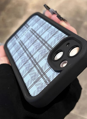 ins蓝色格纹k9s适用OPPO Reno10/9手机壳11硅胶findx6全包5防摔A97/8pro+简约4SE/A93/a92s皮质58X/r17/A96女