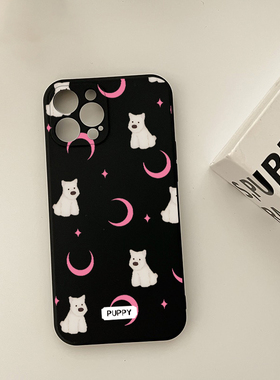 黑色月亮小狗适用iphone13/14promax苹果11手机壳12硅胶15全包16防摔xr个性14pro卡通78plus简约xsmax软壳女