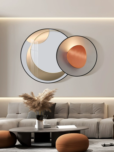 Гостиная декоративная живопись современная минималистская круглая диван Фоны стена роспись Nordic Light Luxury Creative Superposition Restaurant Hanging Painting