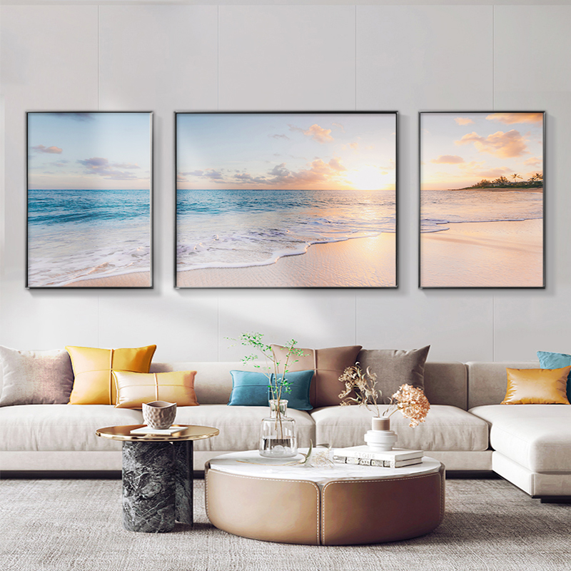 现代简约沙发背景墙挂画海景客厅装饰画简约唯美三联画高级感壁画