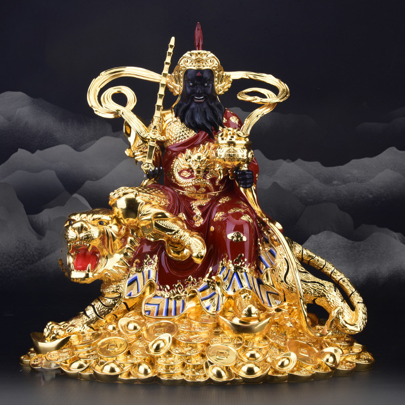 纯铜五路财神武财神赵公明骑虎神像台湾鎏金铜像正财神爷招财摆件