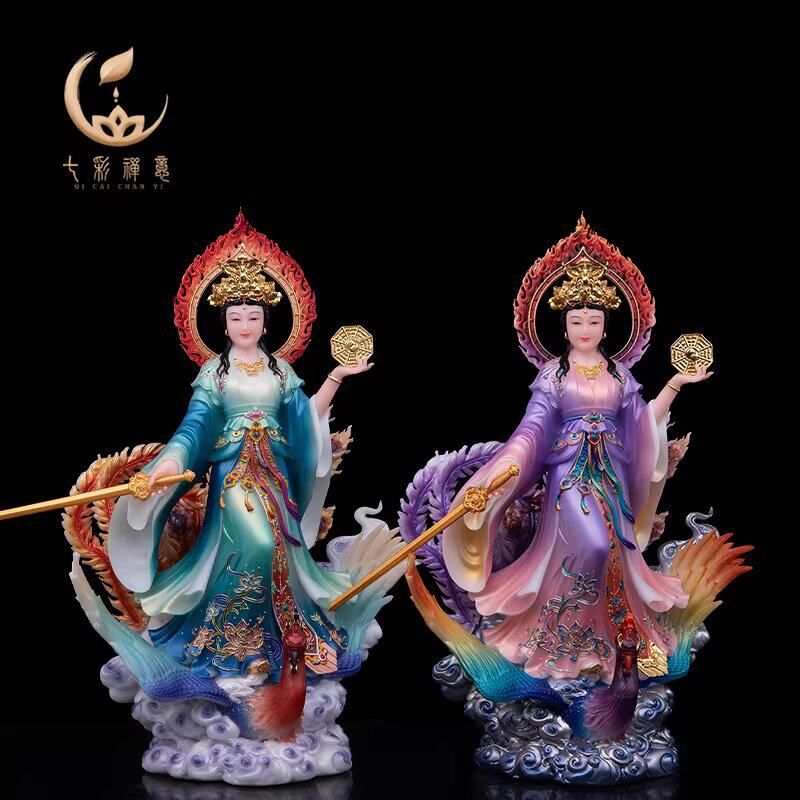 汉白玉九天玄女神像九天圣母娘娘战神踏凤凰玄女家用供奉桌面摆件