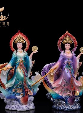 汉白玉九天玄女神像九天圣母娘娘战神踏凤凰玄女家用供奉桌面摆件