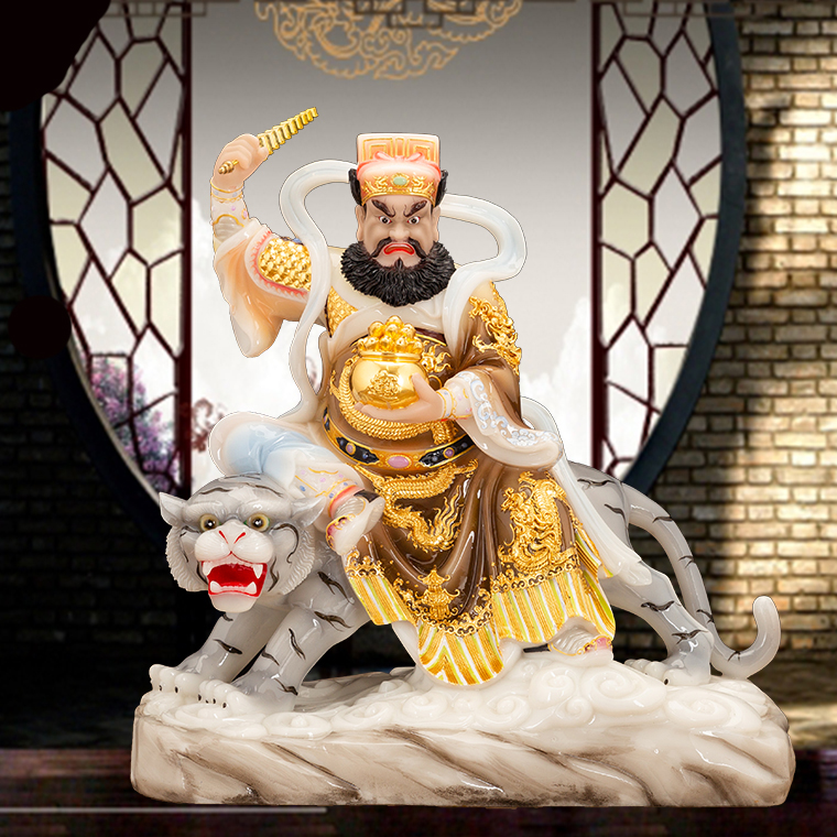 汉白玉武财神赵公明骑虎神像招财店面镇宅财神爷佛像供奉摆件新品