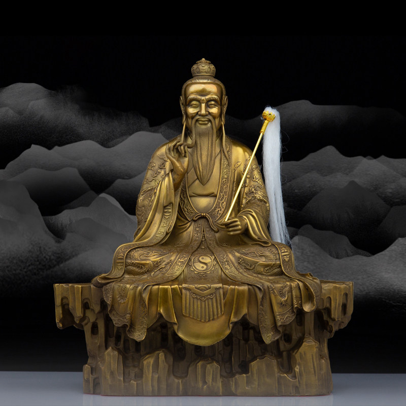 纯铜坐山太上老君神像黄铜三清道祖道德天尊现代中式家居摆件新品