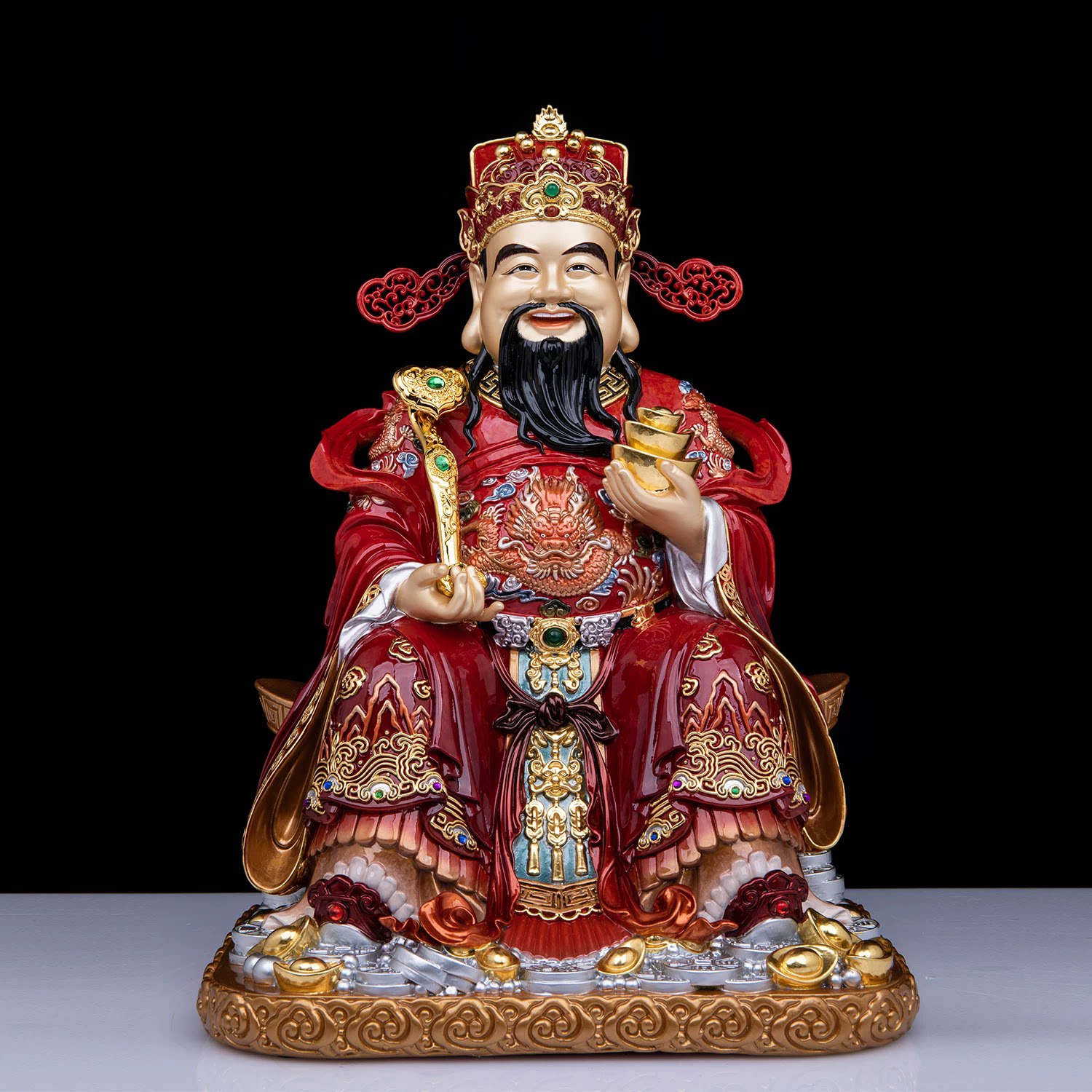 财神爷摆件家用黄铜叠染如意元宝财神爷佛像公司店铺家用招财聚宝