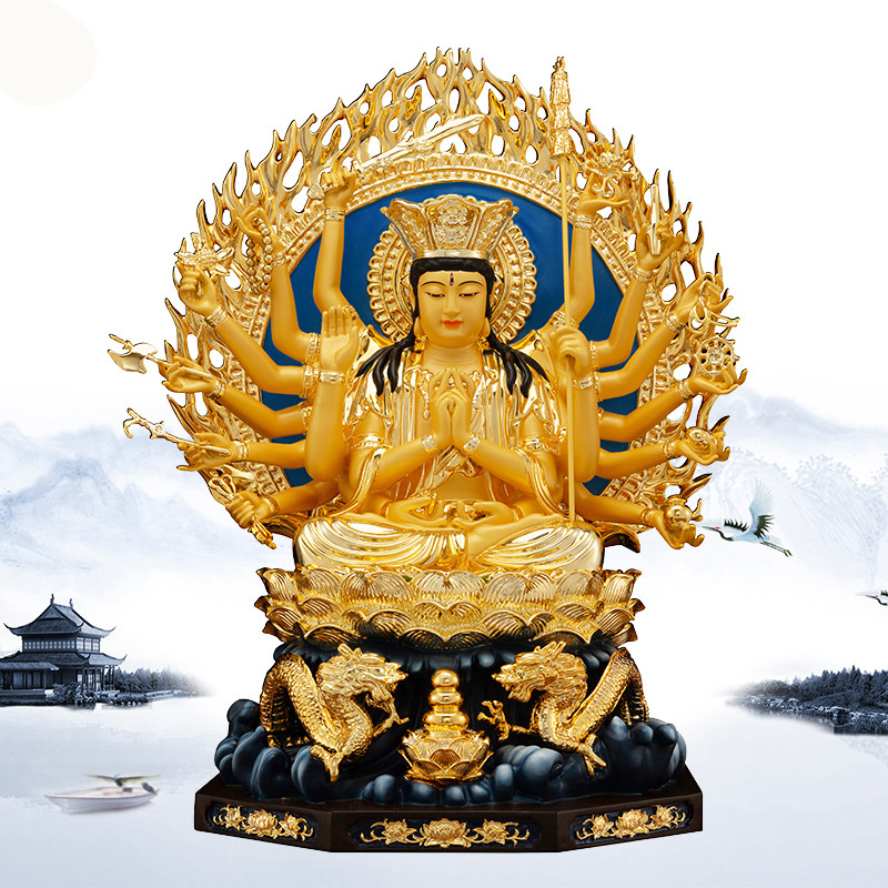 准提佛母像台湾纯铜鎏金准提菩萨佛像家用供奉密宗藏传摆件新品