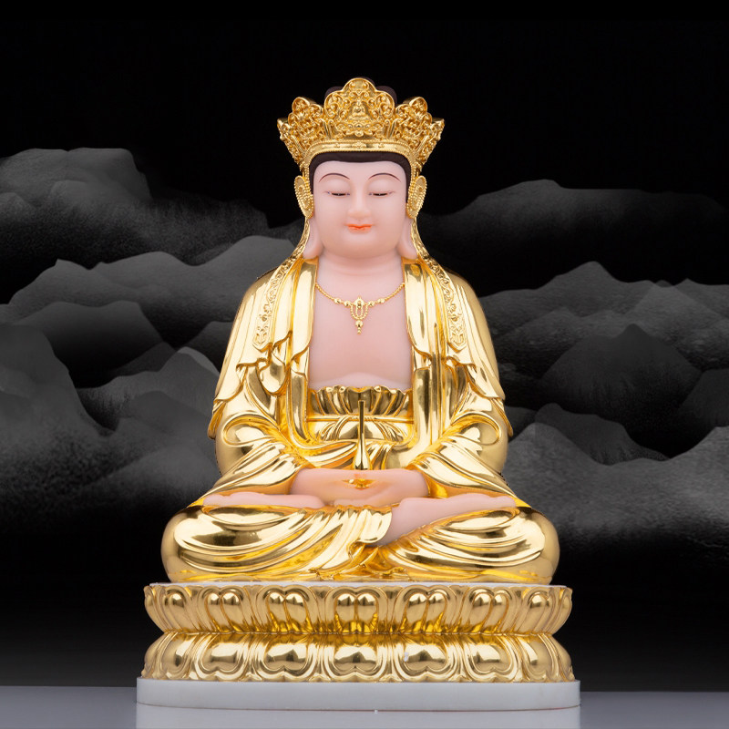 汉白玉贴金毗卢观音神像释迦牟尼法身毗卢遮那佛佛像家居桌面摆件